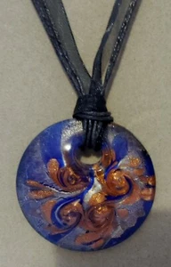 Beautiful - Copper Flakes Enamel Round PENDANT Necklace ( 15in W/ 1 3/4in Ext ) - Picture 1 of 6