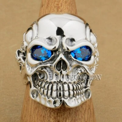 925 Sterling Silver CZ Eyes Titan Skull Ring Punk Jewelry 8VX05D US 8~15 BZ - Image 1 of 4