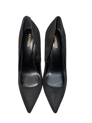 Tacones Express para mujer negros imitación gamuza sin cordones tacones de aguja punta talla 8 Foto 1 de 4