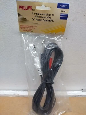 Cable de audio Phillips Fung Ying Corp 6 pies 2 1/4 enchufes mono a 1/4 enchufe mono Y Foto 1 de 4