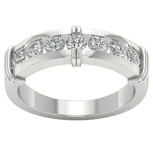 VS F 1.00Ct Lab Grown Round Diamond Men's Engagement Wedding Ring 14K White Gold - Picture 1 of 8