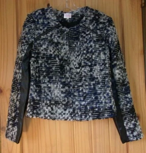 Parker Black, White & Navy Alpaca/Wool Blend Boucle & Leather Jacket, Wom. S - Picture 1 of 5