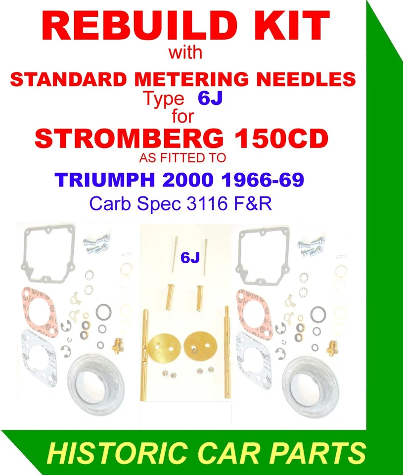 KIT DE RECONSTRUCCIÓN Y AGUJA 6J para STROMBERG 150CD Carb 3116F/R en Triumph 2000 1966-69 Foto 1 de 1