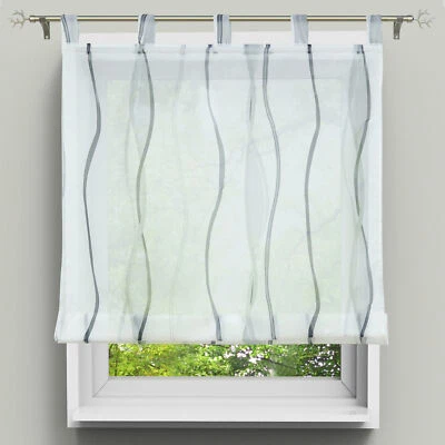Raffrollo Wellenmuster Transparent Raffgardine mit Schlaufen Voile Küche Modern - Bild 1 von 4