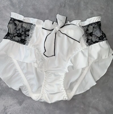 NEW Ruffled Bikini Brief Panties M 6  Sheer Chiffon Bow Girly babydoll Femme - Image 1 of 4