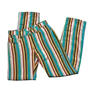 Vintage Rare 1990s Dexter Wong Multicolor Satin Striped Pants Size Small - Picture 1 of 12