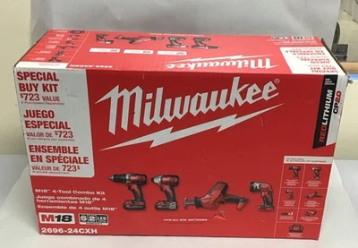 Milwaukee M18 Cordless Combo Kit, 4-Tools, 2696-24CXH - Image 1 of 3