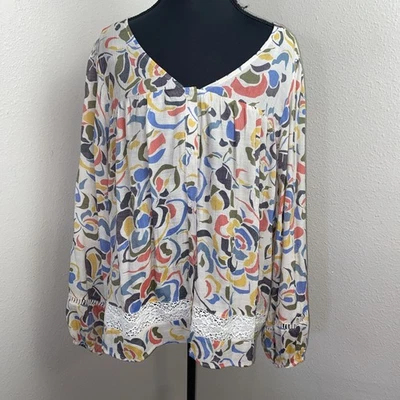 Blusa Hope & Harlow Para Mujer Grande Floral Boho Campesina Encaje Ribete Manga Larga Foto 1 de 4