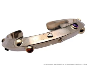 John Atencio Sterling Silver 18k Gold Citrine Amethyst Modernist Cuff Bracelet - Picture 1 of 5