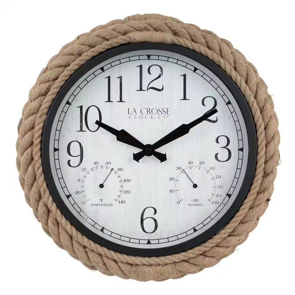 14 In. Rowan Indoor/Outdoor Rope Analog Quartz Wall Clock Lake Beach Nautical