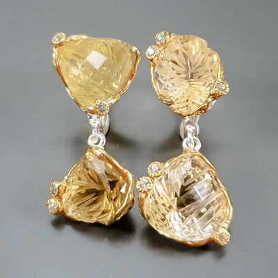 Pendientes de citrino natural hechos a mano de 25 quilates + plata de ley 925 / E129578 Foto 1 de 4