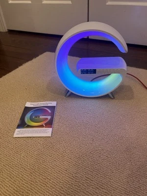 Wireless Charger LED Atmosphere Lamp Bluetooth Speaker Alarm Clock Sound Machine - Image 1 of 4