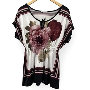 CLAUDIA RICHARD Womens Small Floral Scarf Print Elastic Waist Blouse Top Y2K 90s - Picture 1 of 4