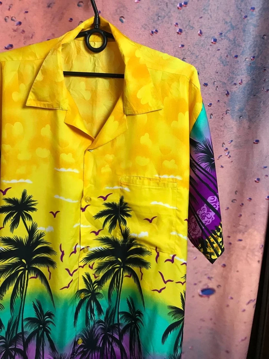 V.H.O. Funky Hawaiian Shirt - Unisex Short Sleeve Beach Shirt, Terivoile Fabric, Yellow Print, Sizes XS To 6XL - View #4