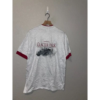 Camisa De Colección Montana Glacier Park Alce Animal Gris Salvaje Oeste Camiseta Años 90 1998 De Colección Foto 1 de 4