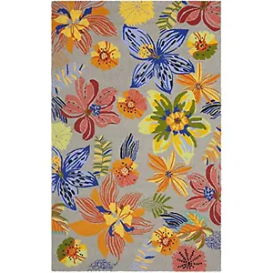 Country & Floral Rug - Four Seasons Polypropylene -Grey/Orange - Picture 1 of 1