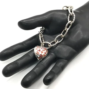Brighton Red Heart Charm Chain Bracelet Chunky Silver Plate Trust Your Journey - Picture 1 of 9