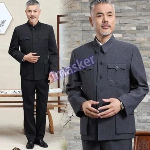 Traditional Men Chinese Suit Jacket Trousers Chinese Mao Zhongshan Blazer Jacket - Picture 1 of 34