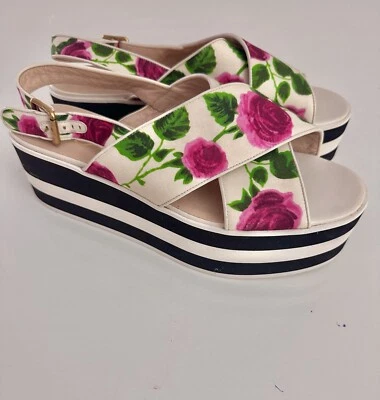 GUCCI Zapatos Plataforma Crossover Sandalia Cuñas Rayas Blanco Retro Años 60 Rosa 40 Foto 1 de 4