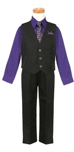 Purple eggplant boys pinstripe vest 4 piece set formal suit easter all size - Picture 1 of 2