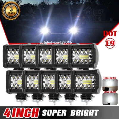 UNI-SHINE 2/4/10PC 4"inch 800W LED Work Light Reverse Fog Lights Spot Flood Off Road Truck