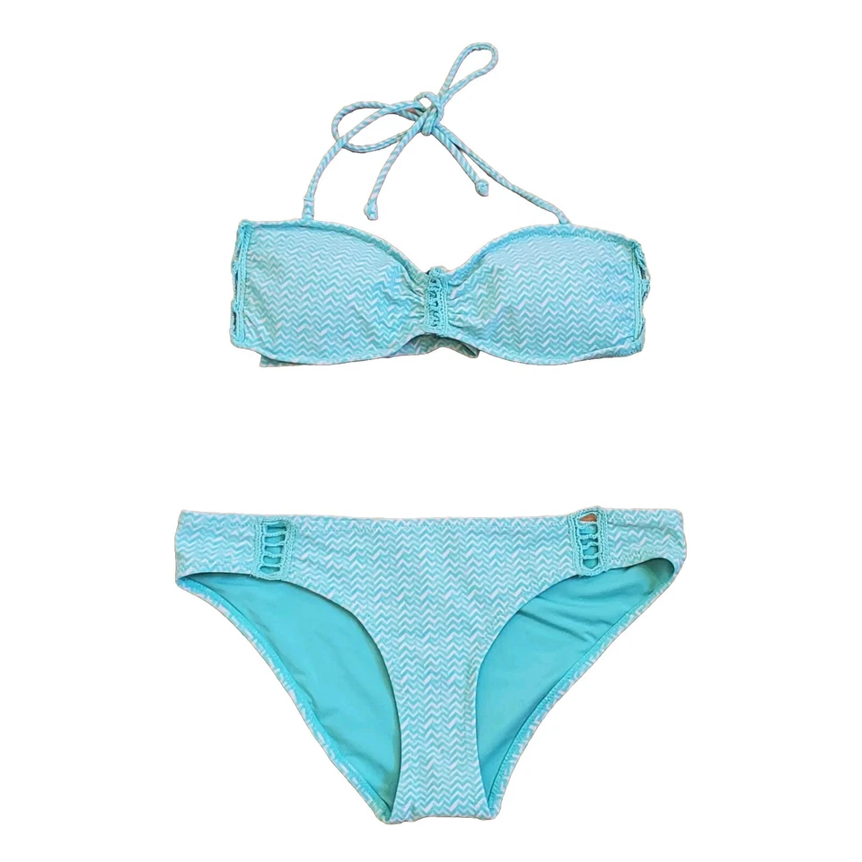 Biquíni American Eagle 2 peças parte superior e inferior feminino médio mistura de náilon muito bom estado usado  - Imagem 1 de 4