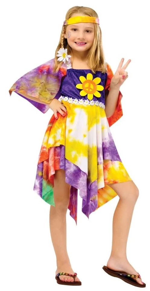 Girls Child The Groovy 60s 70s Deluxe Daisy Hippie Tie Die Dress Costume - Image 1 of 1
