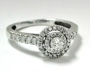 Anillo de compromiso con racimo de diamantes doble halo de oro blanco brillante sólido de 14 K talla 6,75 - Imagen 1 de 10