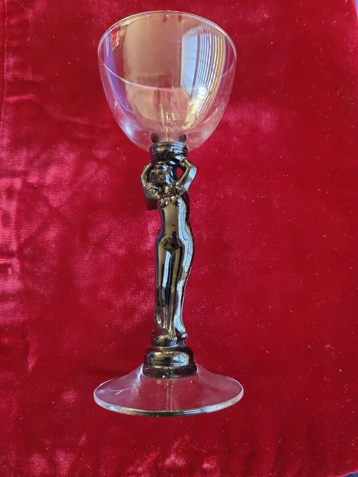 CAMBRIDGE Glass Company Ebony Black Statuesque cocktail goblet #3011 nude stem - Image 1 of 4