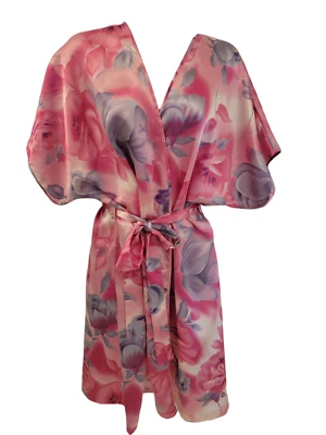 Kimono Secret Treasures cetim comprimento do joelho rosa floral feminino grande - Imagem 1 de 4