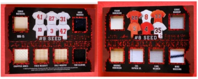 CAL RIPKEN BROOKS ROBINSON FRANK CHIPPER JONES GREG MADDUX JERSEY BAT CARD 11/30 - Image 1 of 4