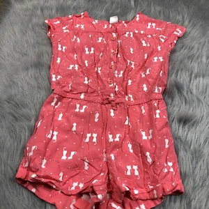 Gymboree Girls Coral Pink White Cat Romper Size 7 - Picture 1 of 5