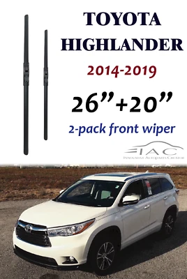 Paquete de 2 escobillas limpiaparabrisas delanteras 26"+20" para Toyota Highlander 2014-2019 Foto 1 de 2