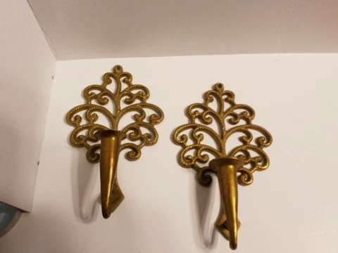 Virginia Metalcrafters Pair Of Solid Brass Wall Candle Sconces. "Family Tree" Cover