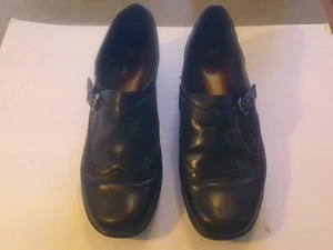 Zoccoli Earth Origins Carma 2 neri in pelle scarpe donna taglia 10 punta ala - Foto 1 di 6