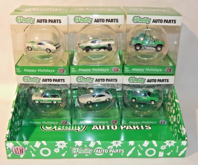 M2 O'Reilly's Auto Parts Exclusive 1/64 Christmas Ornament Full Set 6 W/Display - Image 1 of 4