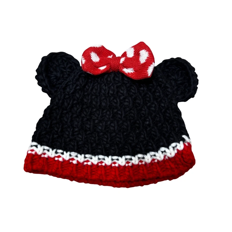 Disney Bebé Minnie Mouse Tejido Sombrero Negro Rojo Arco Talla Única Oreja Sombrero Disfraz Foto Foto 1 de 4