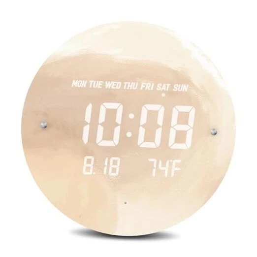 Reloj de Pared Digital Luna con Temperatura/Hora/Fecha, 12"" Moderno LED Amarillo Foto 1 de 4