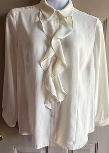 Chico’s Women’s Blouse With Ruffle Front Ivory Size 3 (14-16) Button Up Romanti - Picture 1 of 15
