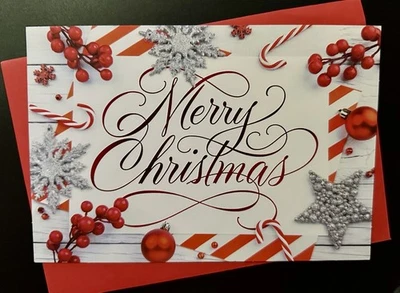* MERRY CHRISTMAS GREETING CARD * 8 X 6 /GLITTER SPARKLE/SHINY LETTERING/PRETTY - Image 1 of 2