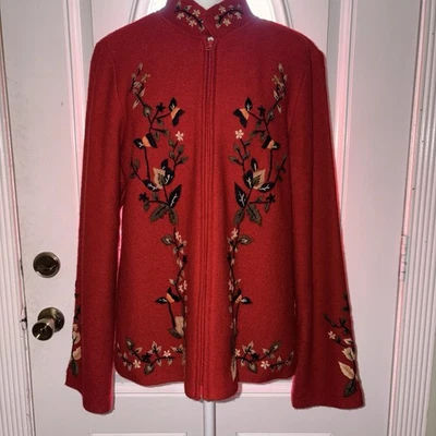 Victor Costa Abrigo Vintage Lana Rojo con Bordado Harina Talla M Foto 1 de 4