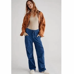 Free People Size XS Modern Love Pull-On Cord Corduroy Moody Blue Cargo Pants - Picture 1 of 9