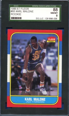 Fleer #68 1986-87 Karl Malone Utah Jazz Salón de la fama RC SGC 8 Dead Centered High-End Foto 1 de 2