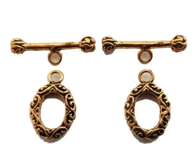 2 SET 26X14MM SOLID COPPER BALI TOGGLE CLASP ANTIQUE COPPER 946 ATL-304 - Image 1 of 3