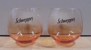 SCHWEPPES SODA WATER ADVERTISIGN SET OF TWO ORANGE GLASSES - Picture 1 of 6