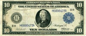 1914 $10 Fed Reserve Note Burke McAdoo F-932 H6886473A - Picture 1 of 2