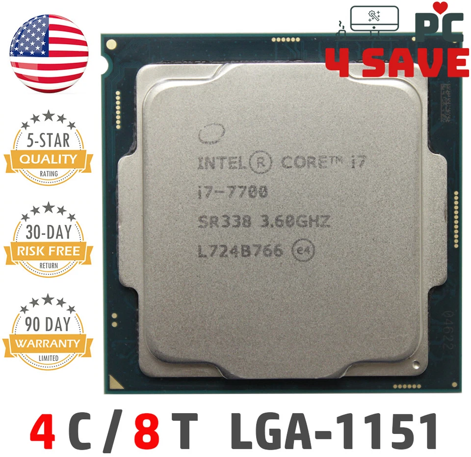 Intel 7th Gen Core i7-7700 SR338 3.60GHz (Turbo 4.20GHz) 4-Core LGA-1151 PC CPU - Image 1 of 1
