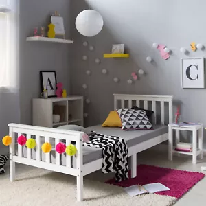 Łóżko pojedyncze 90 x 200 cm ze stelażem listwowym białe drewno dzieci młodzież łóżko homestyle4u - Zdjęcie 1 z 12