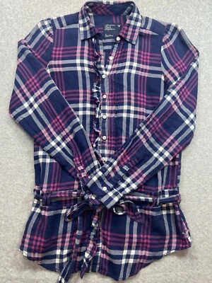 Camisa Blusa Mujer American Eagle Pequeña Púrpura Algodón a Cuadros Informal Preppy Suave Foto 1 de 4