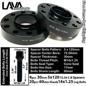 4PC 30MM THICK 5X120 72.56MM C.B WHEEL SPACER+20 14X1.25 BOLT FIT BMW MINI MODEL - Picture 1 of 2